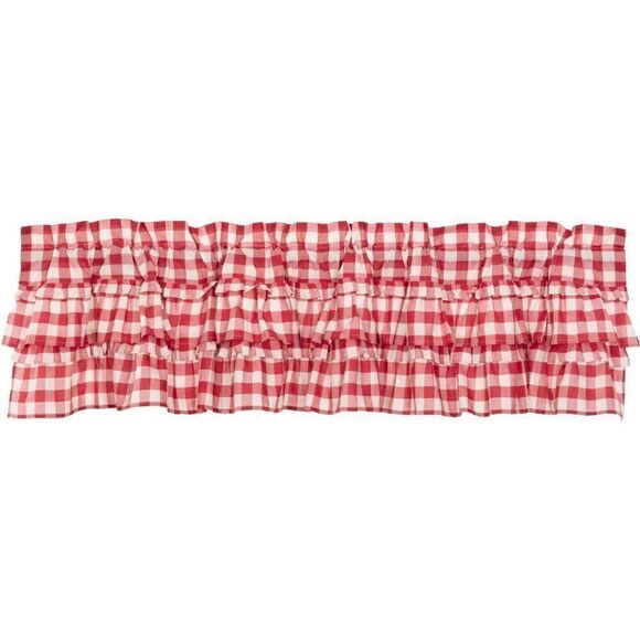 Farmhouse Red Buffalo Plaid Ruffled Window Valance - Picture 2 of 2